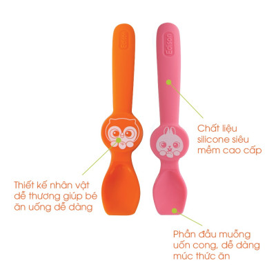 [Dụng cụ ăn dặm] Set 2 thìa Silicon hình Cú, Thỏ cho bé từ 4 tháng chính hãng Edison - Hàn Quốc