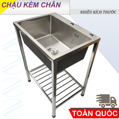Bộ Chậu Rửa Chén Bát Có Chân Inox Kazta Nhiều Kích Thước Thông Dụng - Gồm Chậu, kệ chân, xi phông
