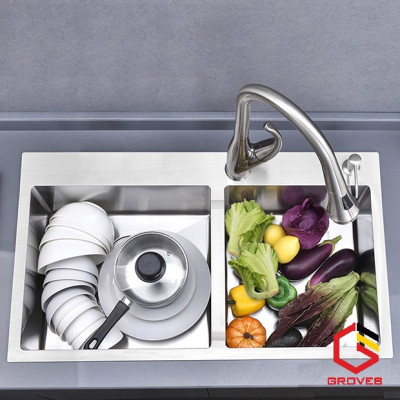 CHẬU RỬA BÁT, CHÉN INOX 2 HỐ CÂN GRBC7843C 