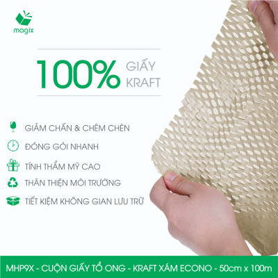 MHP9X - 50cm x 100m - Cuộn giấy tổ ong chống sốc - Kraft xám Siêu Tiết Kiệm ECONO