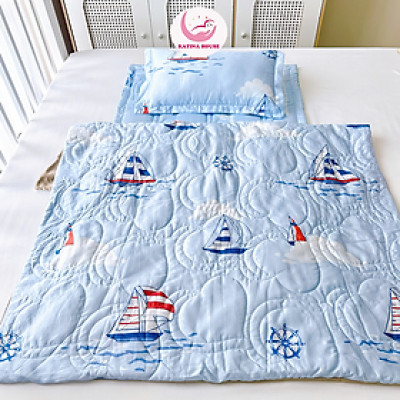 Bộ nệm gối chăn Katina House cho bé, vải Tencel 60s gòn lông vũ êm ái, bóng mượt mát lạnh