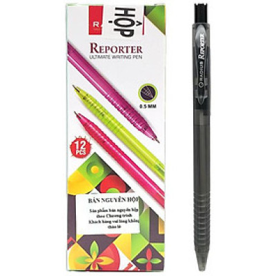 Hộp 12 Bút Bi Bấm Reporter 0.5 mm - Radius - Mực Đen