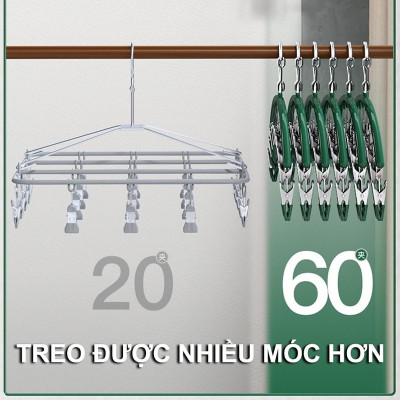 Móc Treo Đồ Lót Khăn Tất 10 Kẹp Inox, Móc Kẹp Phơi Quần Ao Đa Năng Tiết Kiệm Diện Tích, Chất Liệu Không Gỉ