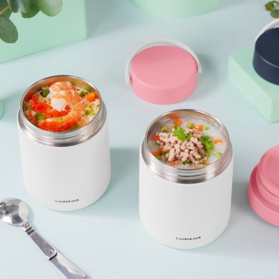 Hộp cơm giữ nhiệt Lock&Lock màu xanh navy LHC8042NVY 700ml - Hàng chính hãng, 2 ngăn kèm muỗng inox, có thể ủ cháo cho bé - JoyMall