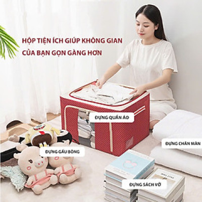 Tủ Vải Đựng Đồ Khung Thép Chịu Lực, Túi Đựng Chăn Màn Quần Áo, Sách Vở, Gấu bông, đồ chơi cho bé Tiện Lợi Size lớn 66L, Hộp túi vải đựng quần áo STEEL CABINET