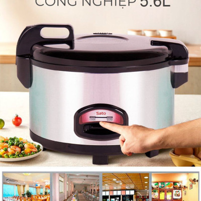 Nồi Cơm Điện Công Nghiệp SATO 56C017 (T) 5.6L -Dung tích 5.6 lít nấu được khoảng 3.0 - 3.5 kg gạo. Đáp ứng cho nhu cầu cho 15 - 17 người ăn - Miễn phí vận chuyển toàn quốc  - Hàng Chính Hãng