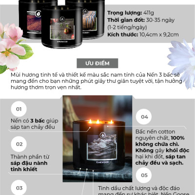 Nến ly 3 bấc sáp đậu nành For Men Goose Creek (411g) - Teakwood