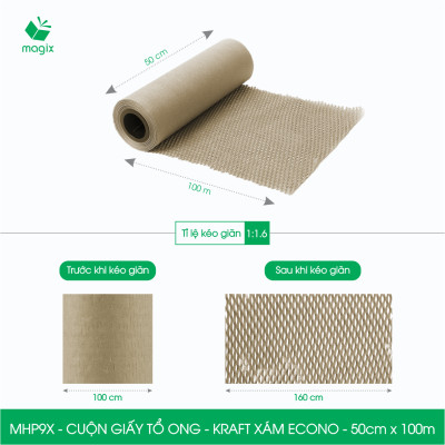MHP9X - 50cm x 100m - Cuộn giấy tổ ong chống sốc - Kraft xám Siêu Tiết Kiệm ECONO