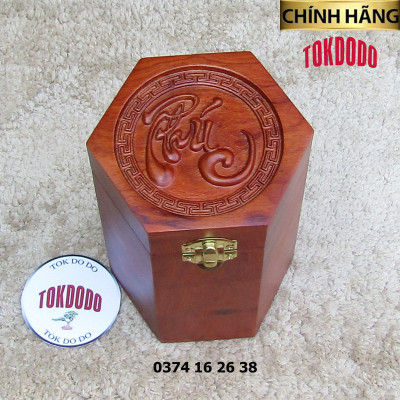 Hộp Đựng Trà Gỗ Tự Nhiên TOKDODO Chạm Khắc Chữ Phúc 