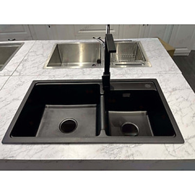 Chậu đá Granit 2 hố lệch, Phụ kiện đi kèm mã GC.MB8246 thương hiệu Gerari