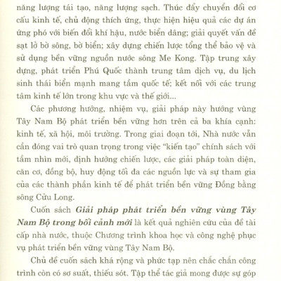 Giải Pháp Phát Triển Bền Vững Vùng Tây Nam Bộ Trong Bối Cảnh Mới (Sách Chuyên Khảo)