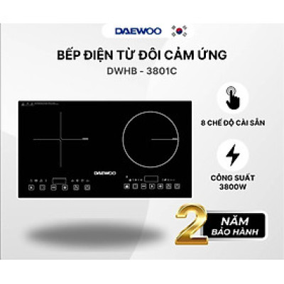 Bếp Đôi Điện Từ Hồng Ngoại Daewoo DWHB-3801C, mặt kính pha lê bóng 3800W, phù hợp mọi loại nồi - Hàng chính hãng