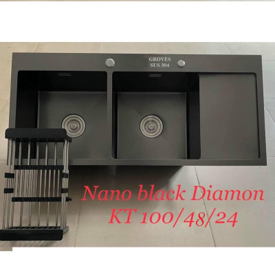 CHẬU RỬA BÁT NANO 2 HỐ BÀN TRƠN 100x48 cm nhập khẩu chính hãng GROVES