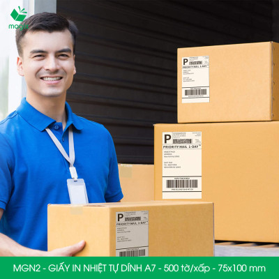 MGN2 - 75x100 mm - Combo 5 xấp 500 tờ giấy in nhiệt A7 tự dính - Giấy in đơn hàng, giấy in A7