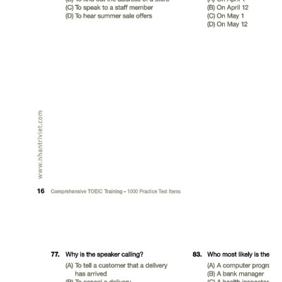 Comprehensive Toeic Training 1000 Practice Test Items (Vol 2) - Kèm CD