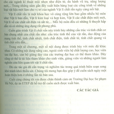 Giáo trình Vật lí chất rắn -  Nguyễn Thế Khôi (Chủ biên), Lục Huy Hoàng, Đỗ Danh Bích, Phạm Văn Hải