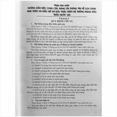 Sách Nghiệp Vụ Đấu Thầu Xây Lắp Qua Mạng – Mẫu Hồ Sơ Đấu Thầu - Thông tư 01/2024/TT-BKHĐT (V2452T)