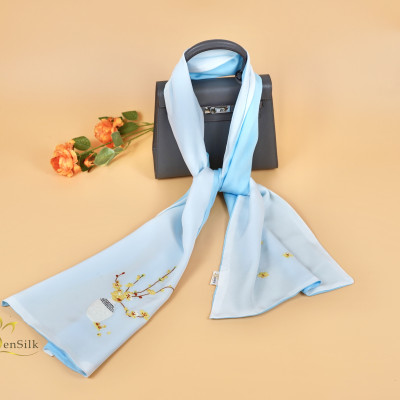 Khăn Lụa Cao Cấp 2 Màu Thêu Hoa Mai – Quà Tặng Phú Quý, Khăn Thêu Tay, Khăn Thêu Thủ Công