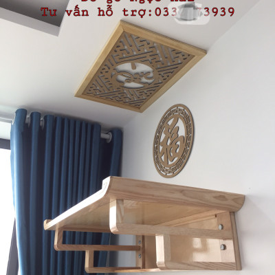 Bộ bàn thờ chung cư bằng gỗ sồi + ám khói +chữ phúc hãy chữ bất kỳ bằng gỗ sồi nga