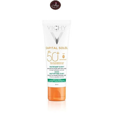Kem Chống Nắng Vichy Chống Bụi Mịn Cho Da Dầu Mụn Capital Soleil Mattifying 3 in 1 SPF50+ 50ml