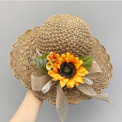 Nón mũ rộng vành gấp gọn đi biển hoa vàng mẫu mới dona24072904