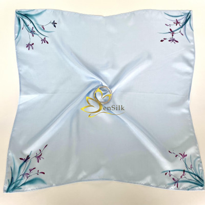 Quấn Túi Lụa Vẽ Tay Cao Cấp SenSilk Hoa Lan Kiếm 55x55cm, Phụ Kiện Siêu Độc Lụa Tơ Tằm Bảo Lộc