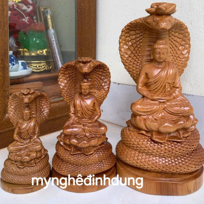 Tượng thần rắn bảo vệ đức Phật bằng gỗ ngọc Am thơm nức cao 40x19x18cm 