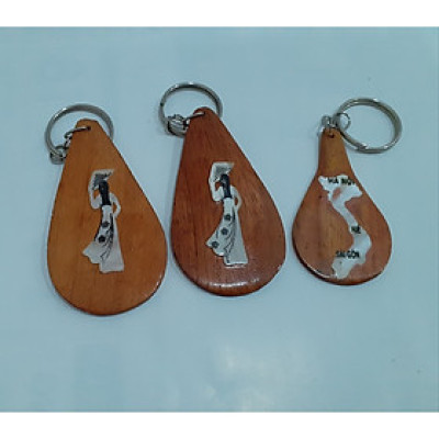 Combo Hai Móc khóa gỗ gắn trai khảm- Giao mẫu giẫu nhiên