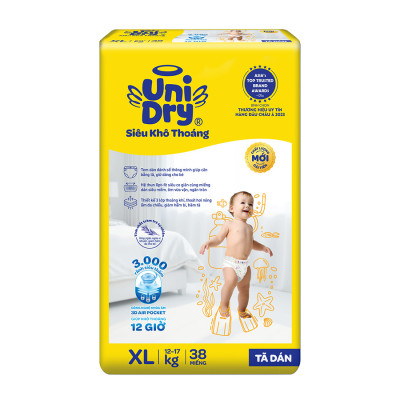 Tã dán em bé Siêu khô thoáng gói Jumbo Unidry G6X size XL-38 miếng