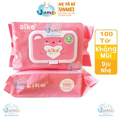 Khăn Ướt Aiko màu Hồng - 100 tờ/gói - Không Hương - 01 Gói - Q