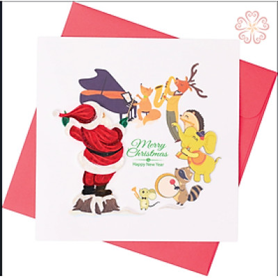 Thiệp Giáng Sinh Ông Già Noel – Giấy Xoắn Nghệ Thuật – Kích Thước 15x15 cm .