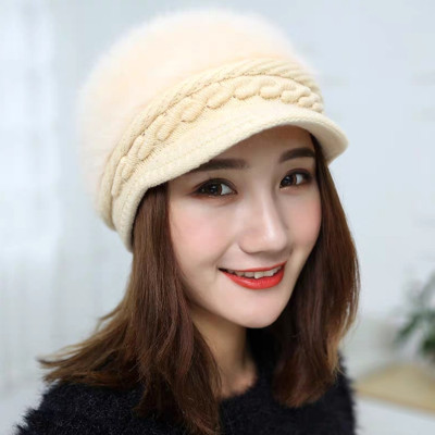Mũ len nón bere nữ lưỡi trai lông thỏ 2 lớp thời trang Hàn Quốc dona21120602