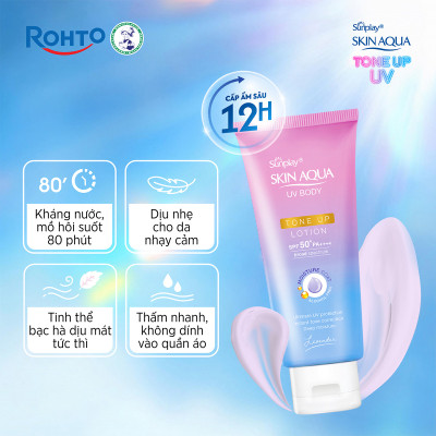 Kem chống nắng nâng tông body Skin Aqua dưỡng thể sáng mịn Sunplay Skin Aqua UV Body Tone up Lavender Lotion SPF 50+ PA++++ 130g