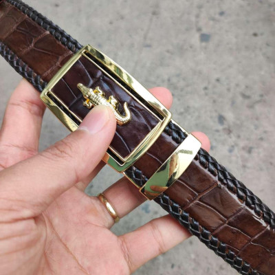Thắt Lưng Cá Sấu Đan Viền Thủ Công Đẹp Bền Bỉ - TS131A (Mặt vàng)