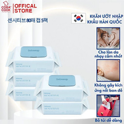 Khăn ướt BEBESUP Combo 5 SENSITIVE 80 tờ/gói nhập khẩu Hàn Quốc