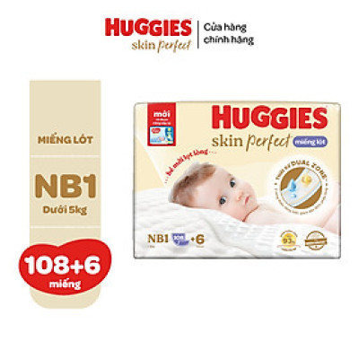 Miếng lót sơ sinh Huggies Skin Perfect NB1 64+4/NB1 108+6 miếng với 2 vùng thấm giảm kích ứng da