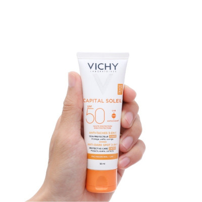 Kem Chống Nắng Vichy Capital Soleil Anti-Dark Spot 3-In-1 SPF50+ Thoáng Mịn Ngăn Sạm Da 50ml  - Có Màu
