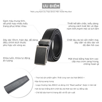 Thắt Lưng Nam Da Thật IDIGO MD1-4036 Màu Đen
