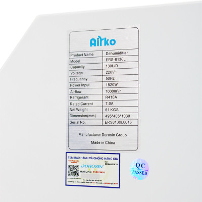 Máy hút ẩm công nghiệp Dorosin/Airko ERS-8150L công suất 150lít/ ngày, hàng chính hãng, bảo hành 24 tháng