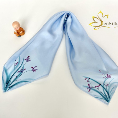 Quấn Túi Lụa Vẽ Tay Cao Cấp SenSilk Hoa Lan Kiếm 55x55cm, Phụ Kiện Siêu Độc Lụa Tơ Tằm Bảo Lộc