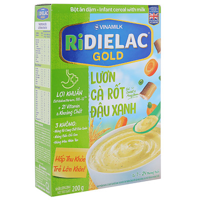 Bột ăn dặm Ridielac Gold lươn cà rốt đậu xanh hộp 200g (7 - 24 tháng)