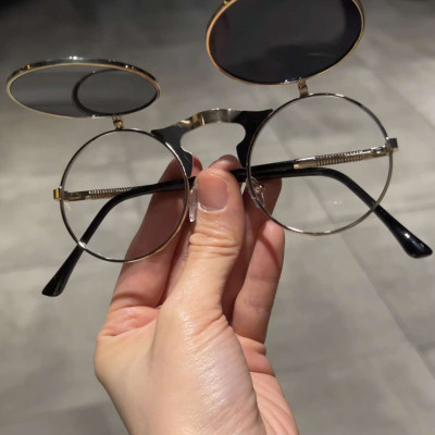 Kính râm Mắt tròn Clip on 2 lớp mở nắp gọng lò xo