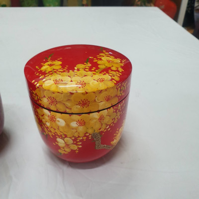 Hủ trà  Sơn mài cao cấp Thanh Bình Lê đế bầu 12x12 cm