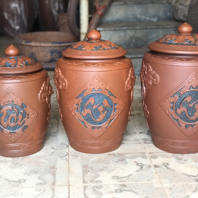 Hũ sành đựng rượu gạo gốm sứ Bát Tràng loại 20L (15Kg gạo)