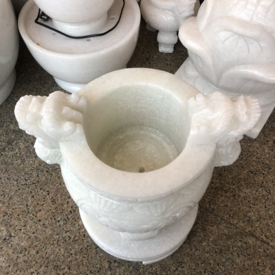 Lư hương, bát hương, bát nhang chạm rồng đặt bàn thờ, mộ đá cẩm thạch trắng - Cao 40 cm