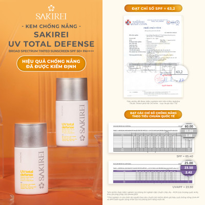 Chống nắng vật lý làm sáng mịn da Sakirei UV Total Defense Broad Spectrum SPF 50+ PA++++ Tinted Sunscreen