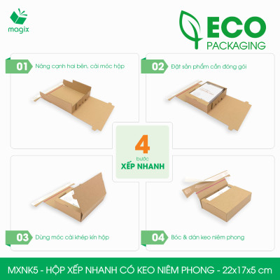 MXNK5 - 22x17x5 cm - 100 hộp carton đóng hàng xếp nhanh có keo niêm phong - Hộp gói hàng, hộp quà