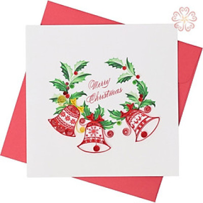 Thiệp Giáng Sinh Giấy Xoắn Vòng Hoa mừng Giáng Sinh và Năm Mới size 15x15cm