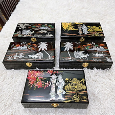 Hộp nữ trang sơn mài cẩn ốc chìm Cao Cấp size 14x24x6 cm đựng đồ trang sức, vật dụng nhỏ xinh, trang trí, làm quà tặng ý nghĩa