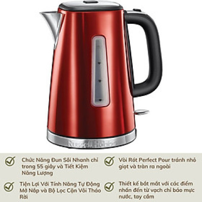 Ấm SiêuTốc Russell Hobbs 23210-70 Luna Solar, Dung Tích 1.7L, Công Suất 2400W Màu Đỏ Hàng chính hãng
